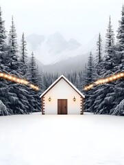 Fototapeta premium Cozy Cabin Winter Snow Forest