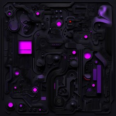 Obraz premium Abstract Digital Art with Geometric Shapes and Neon Accents in Dark Background, Perfect for Technology and Futuristic Concepts