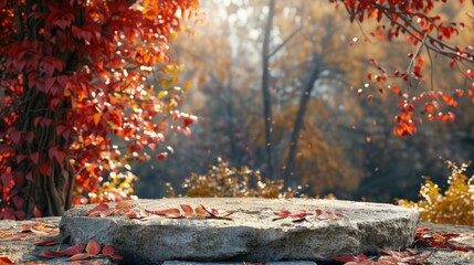 Fototapeta premium Autumnal Stone Platform in the Woods
