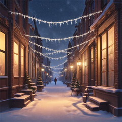 New Year illustrations of brick houses in the snow, created by artificial intelligence. The perfect combination of winter and coziness.