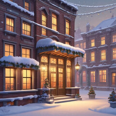 New Year illustrations of brick houses in the snow, created by artificial intelligence. The perfect combination of winter and coziness.