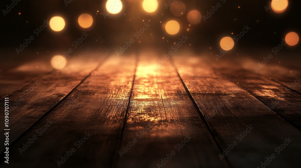 Poster a wooden floor with a dark background and a lot of light shining on it