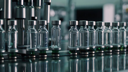 Close-Up of Vial Equipment in a Factory for Pharmaceutical Production