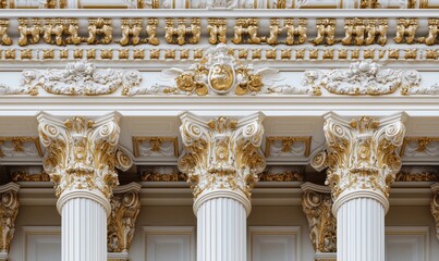 Obraz premium Ornate architectural columns with gold detailing, showcasing intricate designs and craftsmanship, classical style, historical significance