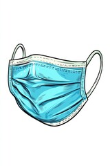 Hand drawn 2D cartoon illustration of a medical mask depicted in an isolated style