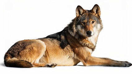 Wolf resting on a white background.