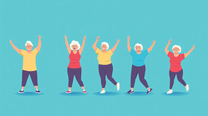 Obraz premium A group of elderly men and women participating in a fitness class together, promoting healthy aging and inclusivity in physical activity.