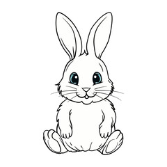 Obraz premium Outline illustration of a cute bunny rabbit, ideal for coloring books, stickers, and kids' projects. Simple and charming design with big eyes. High-quality vector graphics.