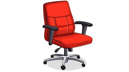 Red office chair on a white background 2D cartoon illustration