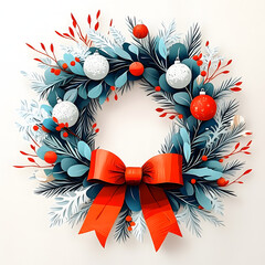 Christmas wreath with holly berries and ribbon