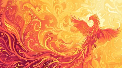 Fiery Phoenix Soaring from Mystical Flames in Vibrant Abstract Swirls