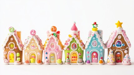 Obraz premium Christmas gingerbread house in snow town,Cookie and candy house with christmas tree,holiday greeting season,gift for Christmas day,Merry Christmas,happy new year concept,copy space.