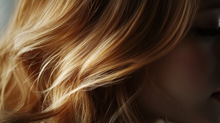 Fototapeta premium Beautiful model girl with blonde hair,silky healthy chestnut wavy hair strand,hair wavy ribbon, with smooth,Keratin straightening,Treatment,straight long hair,procedures,Smooth hairstyle.