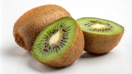 Fototapeta premium Kiwi fruit on a white background. Half kiwi slice isolated on white background. Macro food