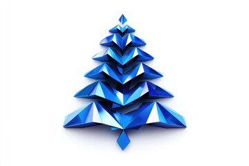 Fototapeta premium Blue low poly style 2D cartoon illustration of a Christmas tree formed by triangles Abstract triangular origami design for New Year s celebrations Isolated on a white background