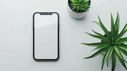 A stylish phone mockup with customizable screen display and minimalist design elements on a pristine white background.