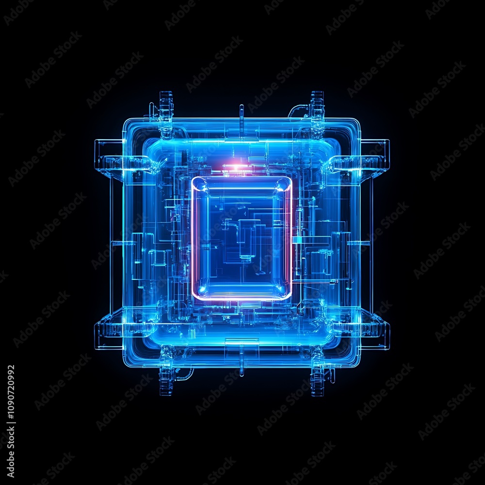 Poster Futuristic Abstract Technology Concept with Glowing Circuitry in Digital Environment Representing Quantum Computing and Advanced Processing Capabilities