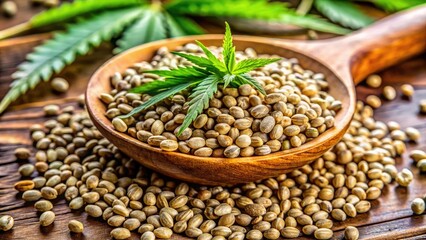 Obraz premium Candid Photography of Hemp Seeds on Transparent Background for Natural Health and Nutrition, Showcasing Organic Food, Superfoods, and Cooking Ingredients in High Resolution