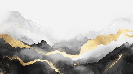 Elegant abstract artwork featuring black, white, and gold waves for contemporary wall decor
