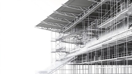 Obraz premium Wireframe model of a modern stadium grandstand with seating, scaffolding, and canopy. Generative ai