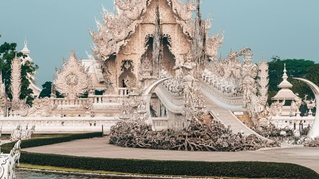 Thailand temple Wat Rong Khun Iconic cultural landmark and famous travel destination Thailand 4K
