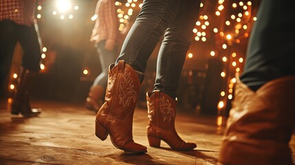 Country Line Dancing: Boots and Lights on the Dance Floor