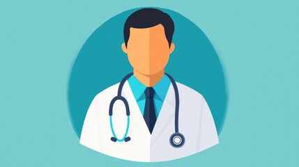 Fototapeta premium A flat design 2D cartoon illustration features a stethoscope draped around the neck of a healthcare professional