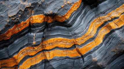 Naklejka premium Striking Geological Formations Showcasing Erosion Patterns in Rich Shades of Gray and Vibrant Orange Stripes