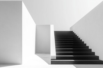 Obraz premium A minimalist composition featuring black and white design, with an open staircase, symbolizing adventure