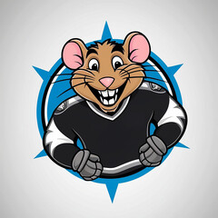 Happy Smiling Ice Hockey Rat Mascot in Black Jersey