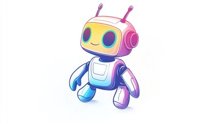 Rainbow gradient line illustration of a playful robot character