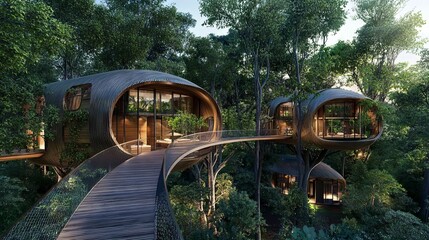 Fototapeta premium Modern Treehouse Retreat in Lush Forest