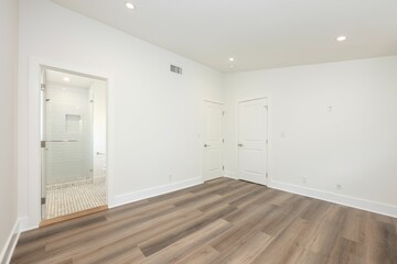 Bright empty room with modern bathroom.