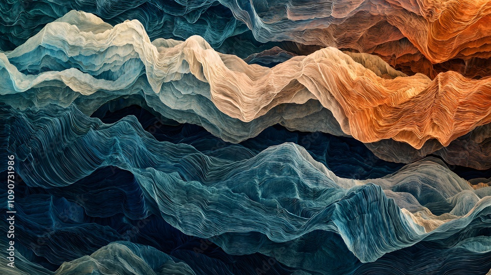 Aufkleber Flowing abstract waves digital art colorful patterns virtual environment artistic perspective visual harmony