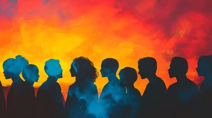 Fototapeta premium Silhouettes of People Against a Sunset Sky: Abstract Art