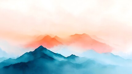 Obraz premium Serene Minimalist Abstract Painting of Snowy Mountain Landscape with Soft Color Gradients in Delicate Pastel Shades