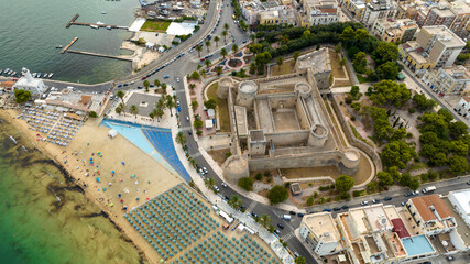 Fototapeta premium Aerial view of the castle of Manfredonia, in Puglia, Italy. It is a military structure built by the Aragonese and expanded in the eras of Swabian and Angevin domination. 