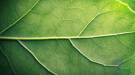 Obraz premium Close-up of a textured green leaf showcasing intricate vein patterns, ideal for design projects and nature-themed backgrounds.