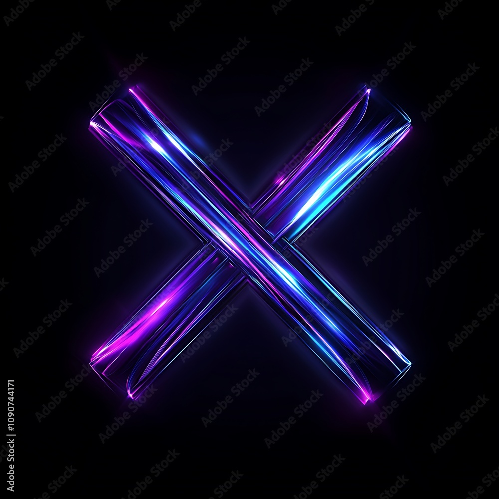 Poster Vibrant Abstract Light Display Featuring Neon Stripes and Angular Shape in a Dark Background, Perfect for Modern Design and Creative Projects