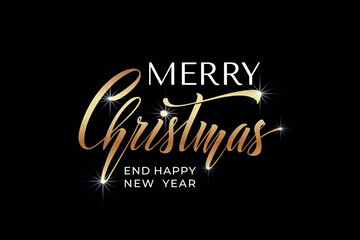 Merry Christmas and Happy New Year hand lettering calligraphy. Vector holiday illustration element. Typographic element for congratulations.