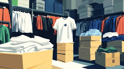 Unsold Clothes in Industrial Warehouse Setting