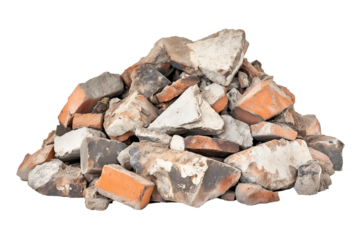 Pile of broken red bricks on construction site