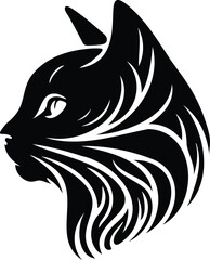 A silhouette design of a cat Head on a white background
