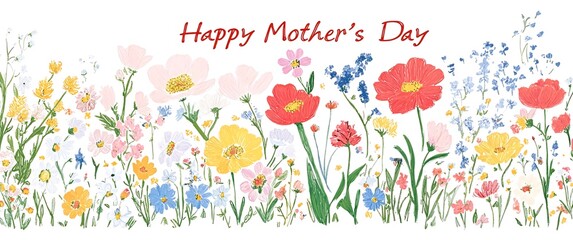 Happy Mother's Day floral illustration with colorful wildflowers and text. generative ai