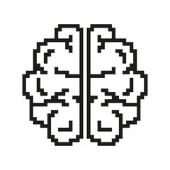 Fototapeta premium Pixel Brain Icon with Two Hemispheres. Neural Design Pixelated Symbol. Cognitive and Neural Functions. Isolated Vector Illustration