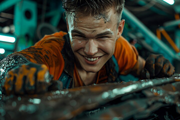 Skilled experienced person car mechanic auto maintenance garage service, Generative AI