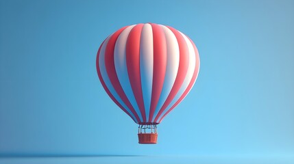 Fototapeta premium Cute cartoon hot-air balloon in blue and red with a solid-color background made of cartoon clay material with glossy paint gradient color and bright light source at a tilt angle