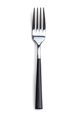 A shiny silver fork isolated on a white background
