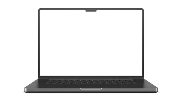 MacBook Pro on an isolated background. Front view mockup with transparent screens for web design and UX/UI presentation.