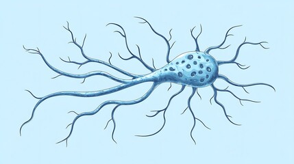 Detailed Illustration of a Neuron Cell on a Light Blue Background AI Generated